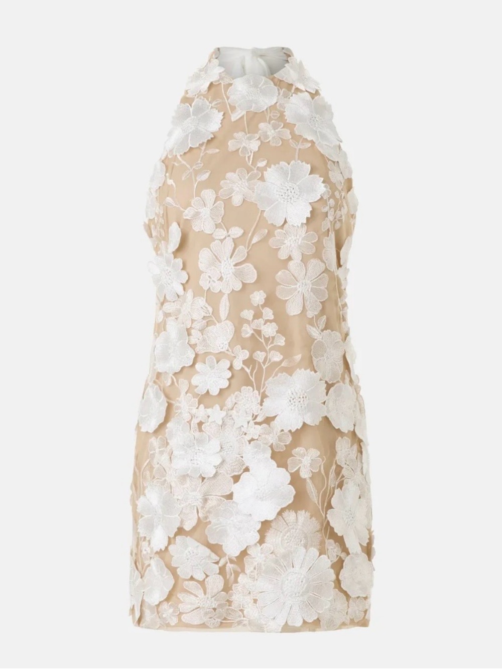 New York & Company Nude Midi Dress with White Floral Appliqués